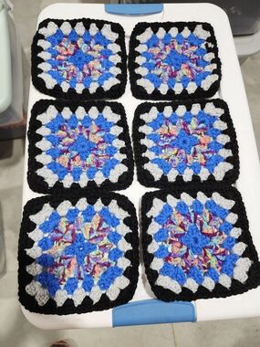 Handmade Crochet Granny Squares - Multicolor & Black 6 Pc #2/3